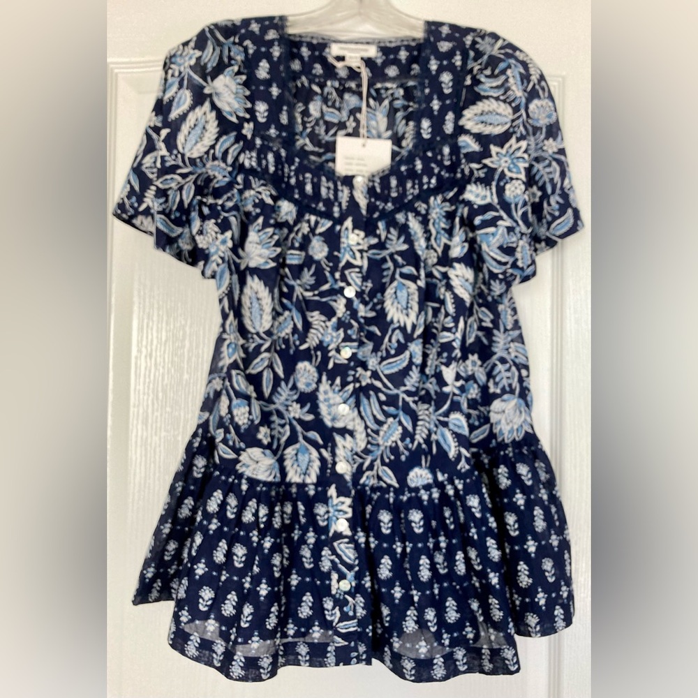 💙Adorable NWT beachlunchlounge by Nordstrom Blue & White Blouse Size XS